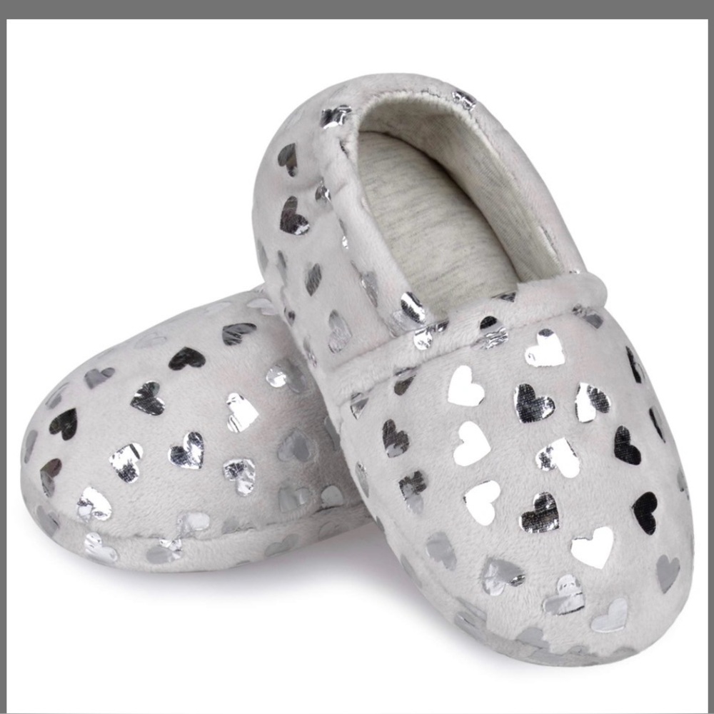 MIXIN Girls And Boys Slippers Plush Grey Princess No-Slip Memory Foam size 10